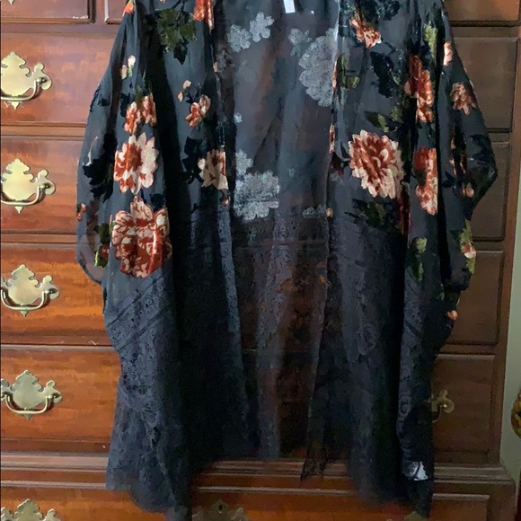 Xhilaration Tops - Black floral lace and velvet cover up